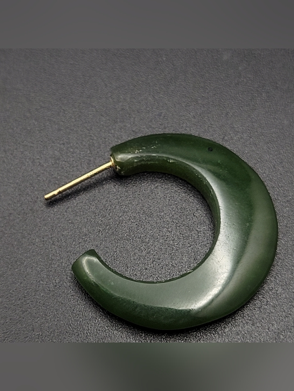 14K Solid Stud Jade Dark Green Crescent Earring